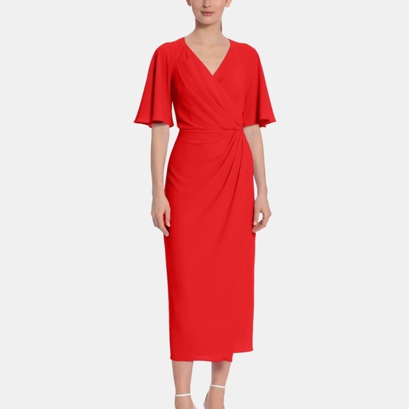 NEW Maggy London Catalina Crepe Faux Wrap Midi Dress size 6 - Picture 1 of 4